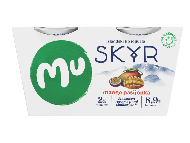 Islandski jogurt skyr z okusom manga in pasijonke
