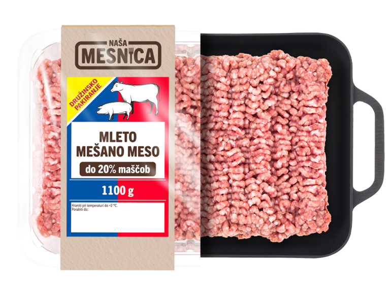 Pakirano mleto mešano meso z do 20% maščob, 1100 g.