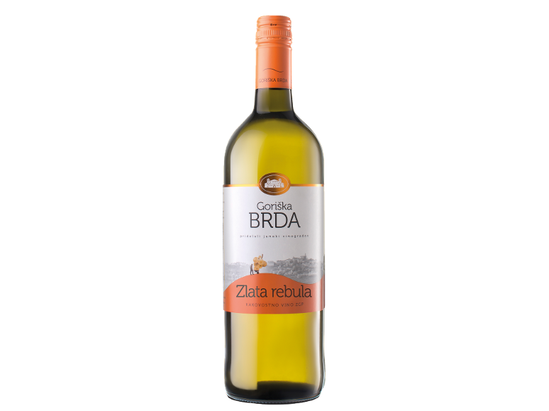 Steklenica belega vina Zlata rebula iz kleti Goriška Brda.