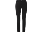 Črne oprijete hlače z žepi in gumbom v pasu.
