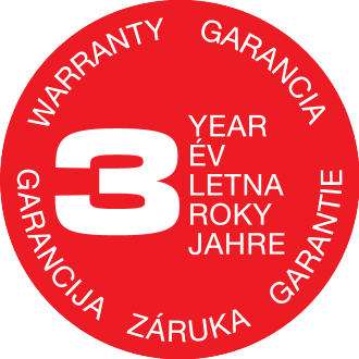 Rdeč pečat s številko 3 in besedilom »YEAR«, »GARANTY« in »GARANCIA« v več jezikih.