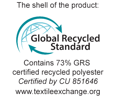 Certifikat Global Recycled Standard: vsebuje 73% GRS certificiranega recikliranega poliestra, certificirano s strani CU 851646.