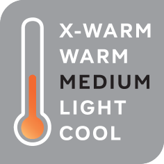Termometer, ki prikazuje stopnje toplote: X-WARM, WARM, MEDIUM, LIGHT, COOL.