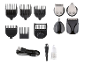 Dodatki za strižnik las, vključno z nastavki različnih velikosti (12mm, 9mm, 6mm, 3mm), brivnimi glavami, USB kablom, čistilno krtačo in oljem.
