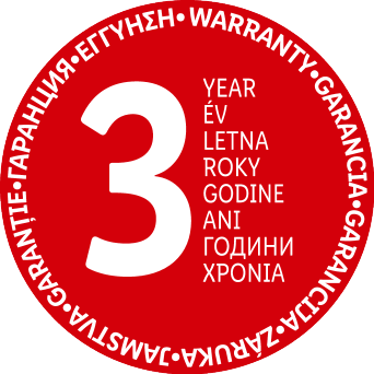 Oznaka 3-letne garancije z besedilom „WARRANTY“ in „YEAR“ v več jezikih.
