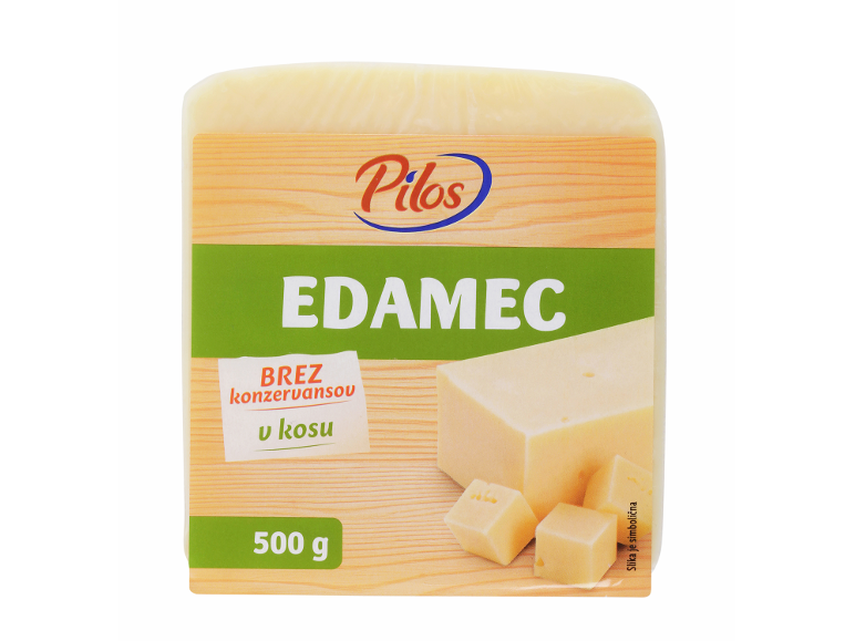 Edamec sir v kosu z napisom 
