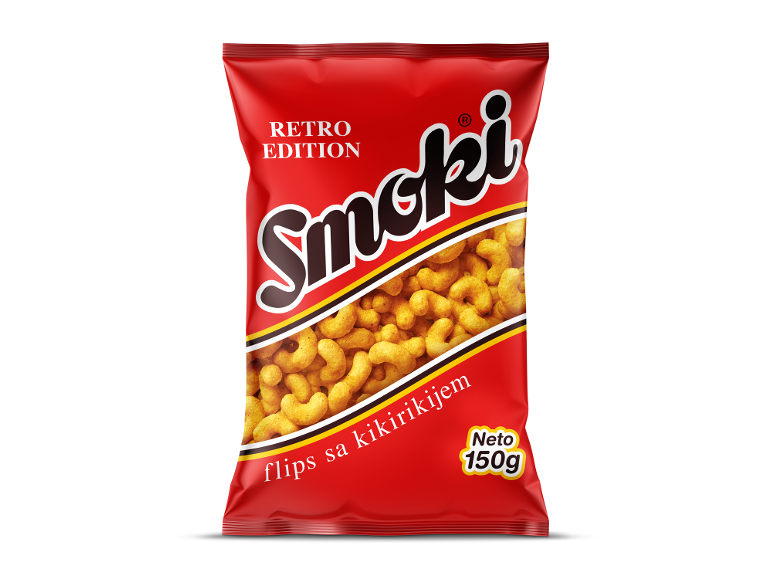 Rdeča retro embalaža prigrizkov z arašidovimi flipsi, 150g