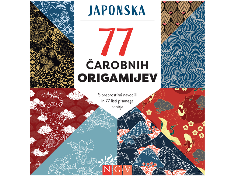 Knjiga origamija s 77 japonskimi dizajni in navodili, s tradicionalnimi vzorci.