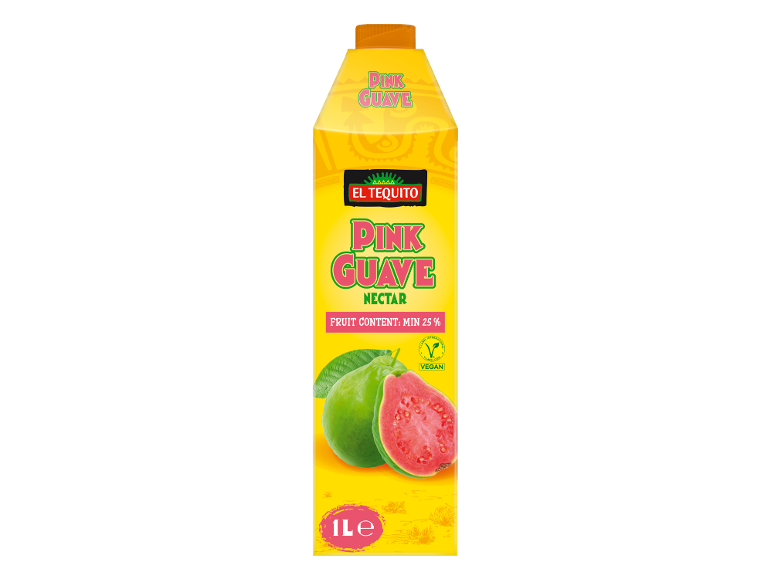 Nektar rožnate guave z najmanj 25 % sadnega deleža, 1 liter, z veganskim znakom.