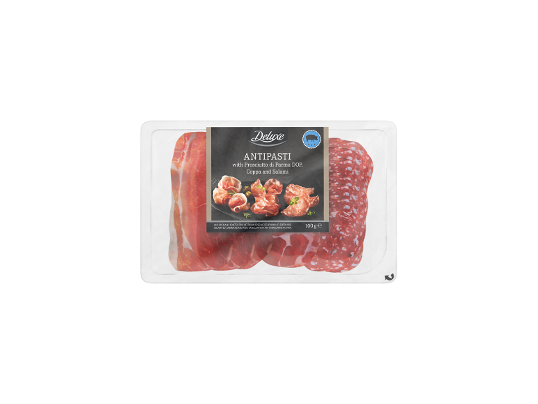 Antipasti pladenj s pršutom, coppom in salamo, 100 g.