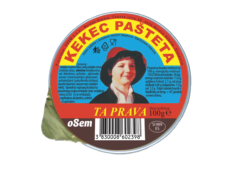 Kekec pašteta s podobo otroka, sestavinami in hranilnimi vrednostmi.