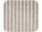 Bež kopalniška preproga s svetlimi navpičnimi črtami in zaobljenimi vogali.