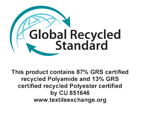 Global Recycled Standard: 87% GRS certificiranega recikliranega poliamida, 13% GRS certificiranega recikliranega poliestra, certificirano s strani CU 851646.