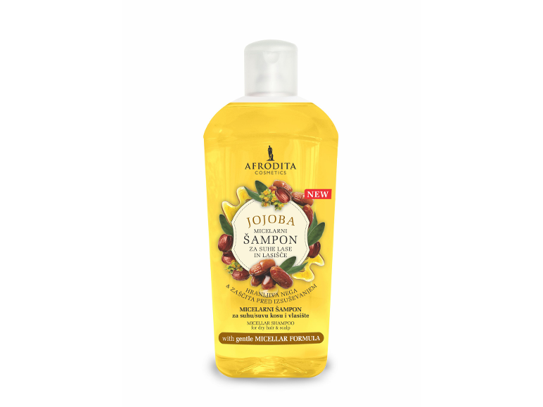 Jojoba micelarni šampon za suhe lase in lasišče z nežno micelarno formulo.
