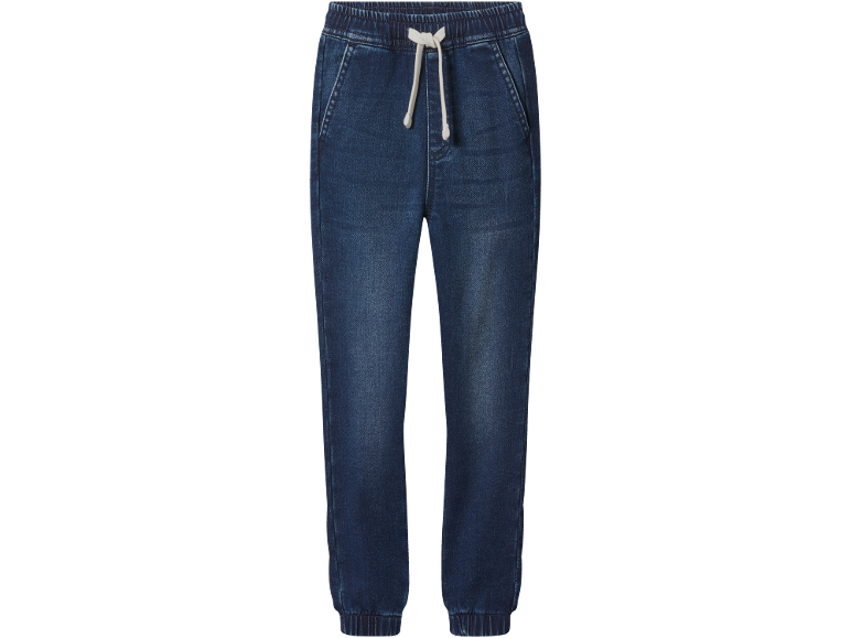 Modre jeans hlače z elastičnim pasom in vrvico