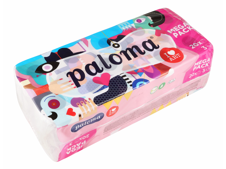 Paket papirnatih robčkov z umetniškim dizajnom, 20x3 sloji, mega pakiranje.