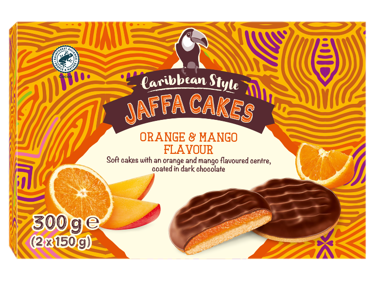 Škatla Jaffa tortic karibskega stila z okusom pomaranče in manga, 300g.