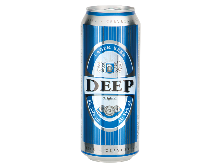 Modro-srebrna pločevinka lager piva z 3,0 % alkohola.