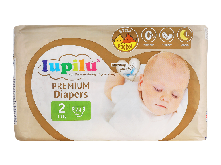 Lupilu Premium plenice velikosti 2 (4-8 kg) s 44 kosi, za mehko in zaščitno udobje.