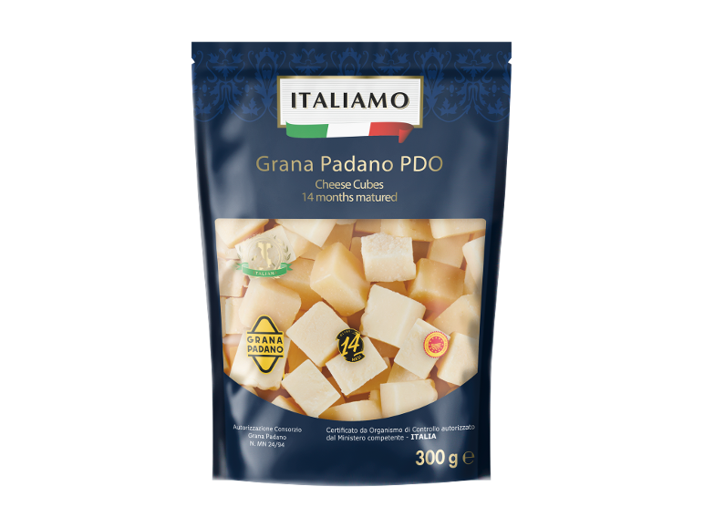 Vrečka kock sira Grana Padano ZOP, zorjenega 14 mesecev, 300g.