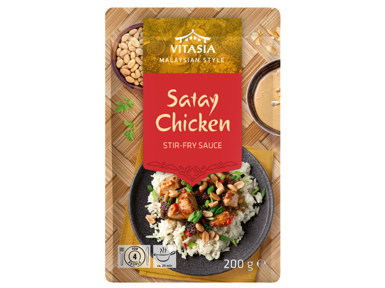 Pakiranje omake za piščanca Satay v malezijskem slogu, 200g porcija.