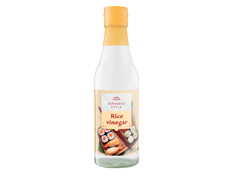 Steklenica japonskega riževega kisa s sušijem in kozicami, 250 ml.
