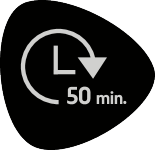 Ikona časovnika s črko L in „50 min.“