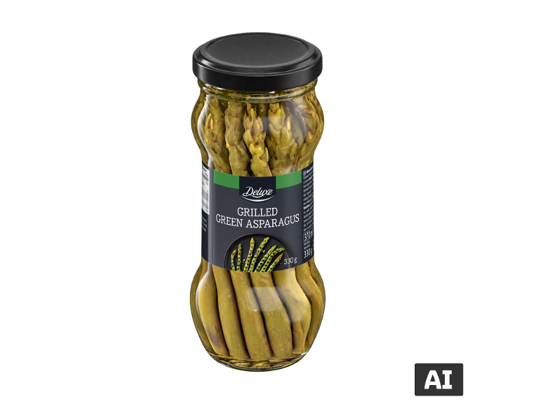 DELUXE žar zeleni šparglji v kozarcu, 330g [slika, ustvarjena z UI]