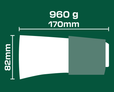 Mere in teža glave sekire: 960 g, 170 mm dolga, 82 mm široka.