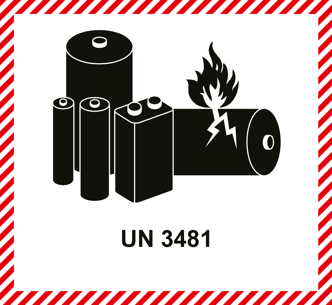 UN 3481 oznaka nevarnosti za poškodovane ali okvarjene litijeve baterije.