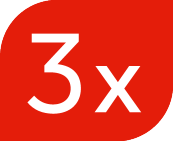 Rdeča značka z belim besedilom „3x“.