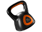 Črna 10 kg utež kettlebell z oranžnimi poudarki.