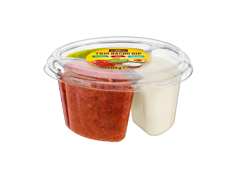 Pakiranje trio omak za nachose: salsa, guacamole in kisla smetana, teže 205g.