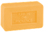 Oranžno milo z reliefnim napisom 'SAVON DE PROVENCE'.