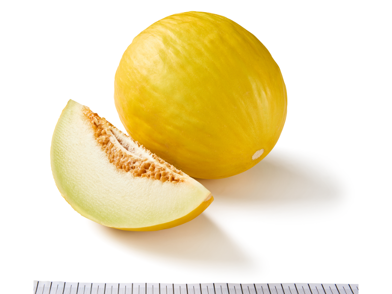 Rumen melon z rezino na belem ozadju