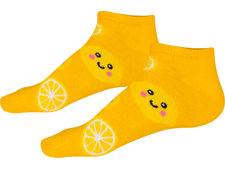 Rumene nogavice z risanimi limonicami in rezinami limone.