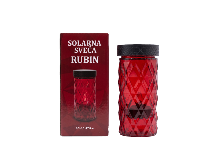 Rdeča solarna sveča Rubin z embalažo