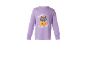 Vijolična majica z dolgimi rokavi s črno mačko in bučo za noč čarovnic, z napisom 'HAPPY MEOWEEN!'.