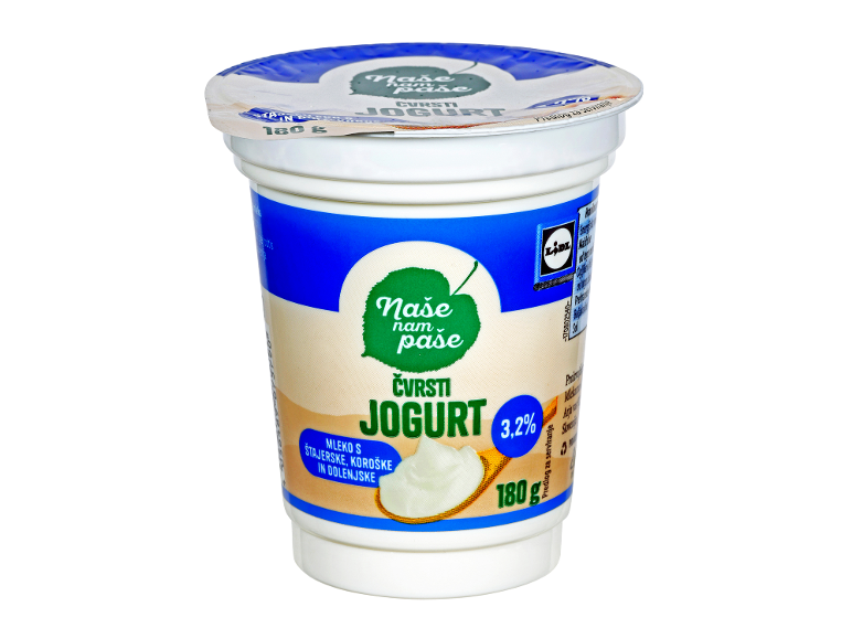 Čvrsti jogurt 3,2% maščobe, 180 g, z mlekom iz slovenskih regij.