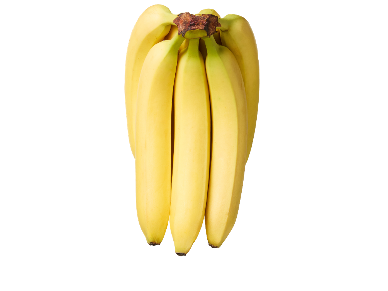 Šop zrelih rumenih banan na črnem ozadju.