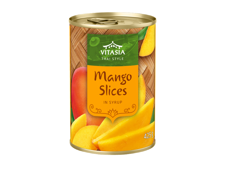 Konzerva mangovih rezin v sirupu, tajski stil, 425g.