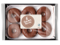 Paket 6 kakavovih krofov s čokoladno glazuro, z napisom '6 Cocoa donuts made with love'.