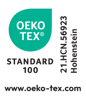 Pečat OEKO-TEX STANDARD 100 s številko 21.HCN.56923 Hohenstein in spletnim naslovom.