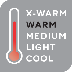 Lestvica termometra: X-WARM, WARM, MEDIUM, LIGHT, COOL, z označenim WARM.