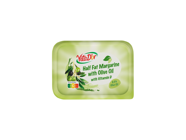 Polmastna margarina z oljčnim oljem in vitaminom D, z Nutri-Score A.