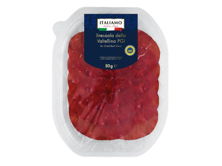 Pladenj bresaole Valtellina PGI, na zraku sušene goveje rezine, 80g.