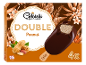 Škatla arašidovih sladoledov na palčki, oblitih s čokolado, z napisom „DOUBLE Peanut“ in 4 kosi.
