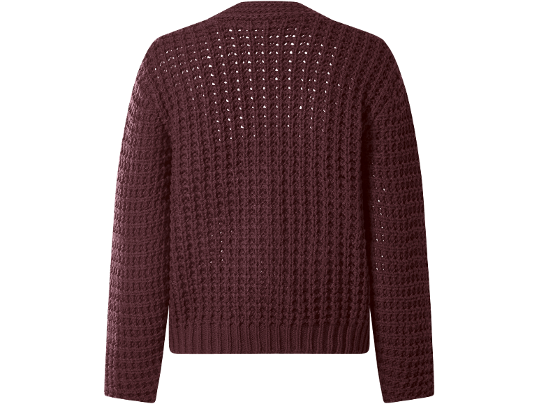 Bordo pulover z dolgimi rokavi in odprtim pletenim vzorcem.