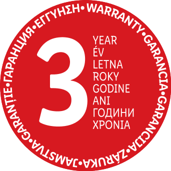 Pečat 3-letne garancije z besedo „leto“ v več jezikih.