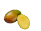 Cel mango in en prerezan na pol, z vidnim rumenim mesom.